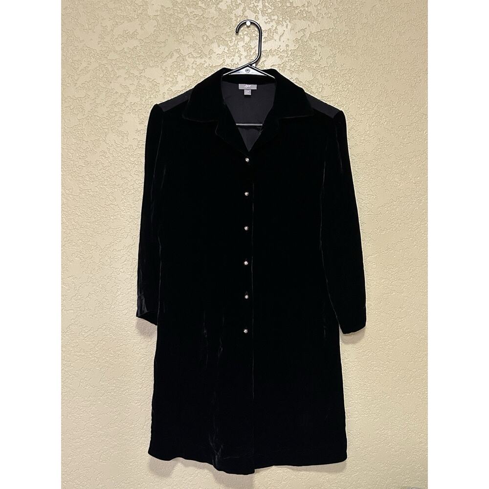 J Jill Black Velvet Button Up Dress Sz XS Long Sleeve EUC